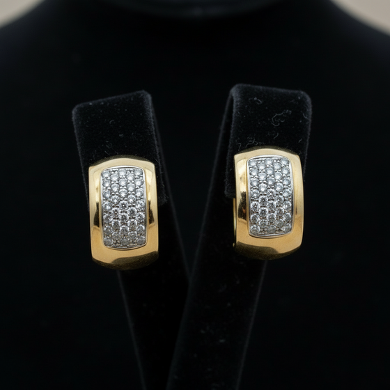 Diamond and 14K White and Yellow Gold Earrings