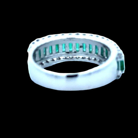 Emerald, Diamond, 18K White Gold Ring
