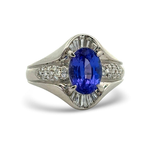 Tanzanite and Diamond Platinum Ring