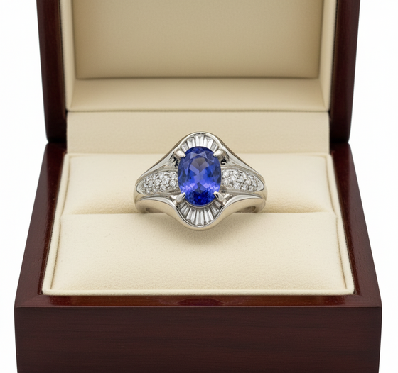 Tanzanite and Diamond Platinum Ring