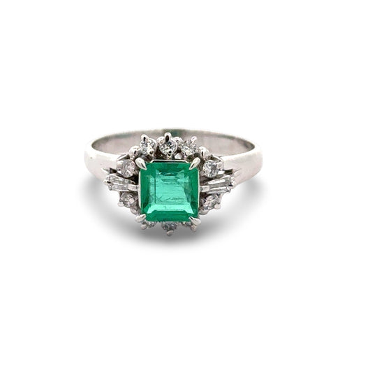 Fine Emerald and Diamond Platinum Ring