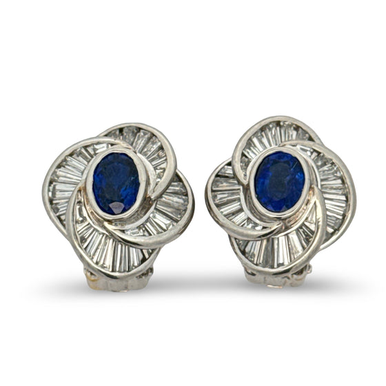 Modern 1970's No Heat Fine Sapphire and Diamond Platinum Earrings