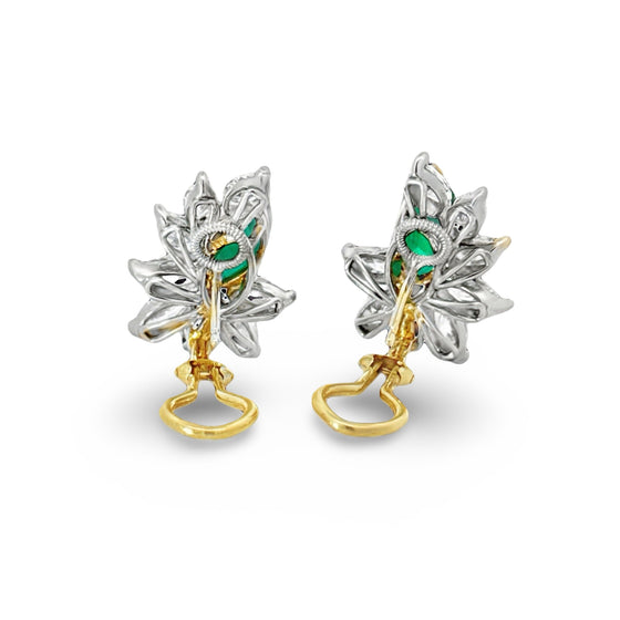 NYC Designer Oscar Heyman Gem Emerald and Diamond Platinum and 18Kt Yellow Gold Earrings