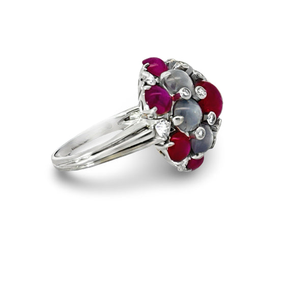 Oscar Heyman Star Ruby and Star Sapphire Platinum Ring