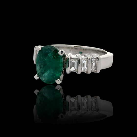 Oval Emerald and Diamond Platinum Ring