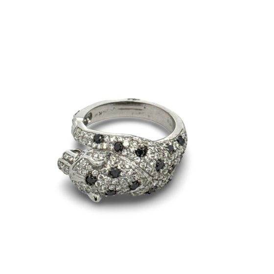 Effy White and Black Diamond, Emerald and 14K White Gold Panther Ring