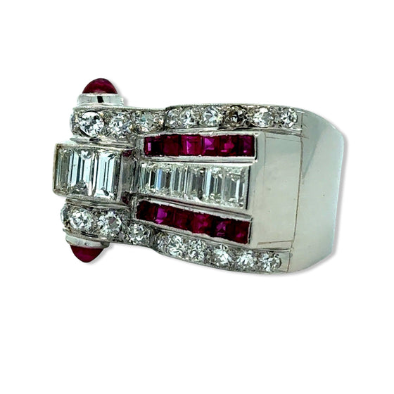 Art Deco Diamond and Ruby Platinum Ring