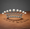 Designer Mikimoto Cultured Pearl and Platinum Crown Brooch