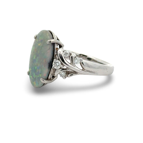 Fine Opal and Diamond Platinum Ring