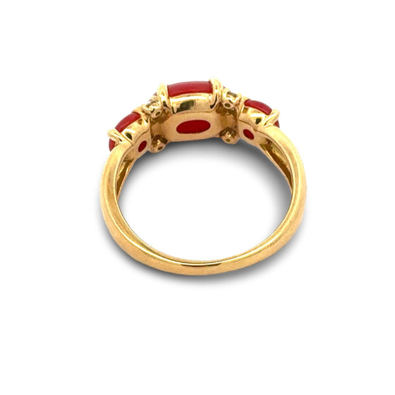 Italian Natural Coral and Diamond 18kt Yellow Gold Ring