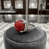 Natural Coral and Diamond Platinum Ring