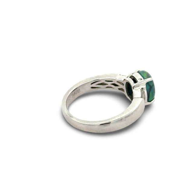 Fine Black Opal and Diamond Platinum Ring