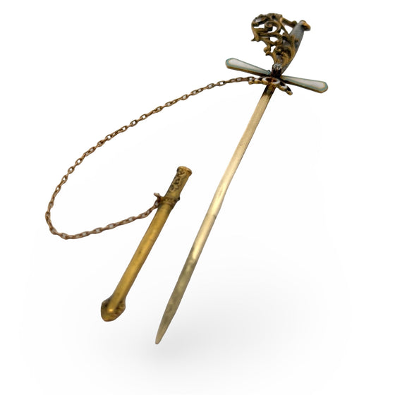 Victorian Royalty Sword French Enamel and Diamond Brooch