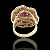 Fine Ruby Diamond Cluster 14K Yellow Gold Ring