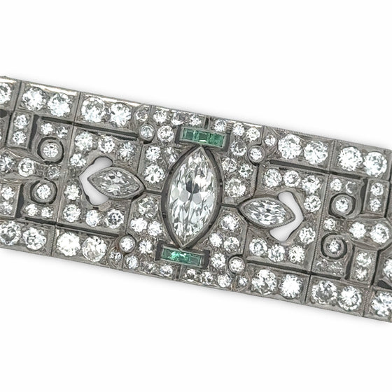 Art Deco 23.50cttw Diamond and Emerald Platinum Bracelet