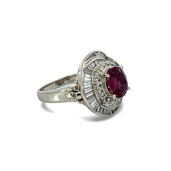1970's Modern Ruby and Diamond Platinum Ring