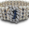 Modern 1960's Diamond, Sapphire and Cultured Pearl 14K White Gold Bracelet