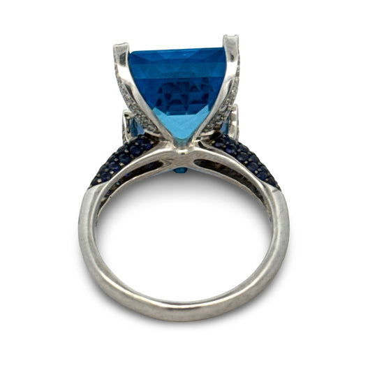 Effy Blue Topaz, Black Diamond and 18K White Gold Ring