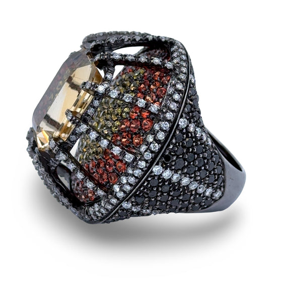 Citrine, Orange Sapphire, Diamond Designer Ring