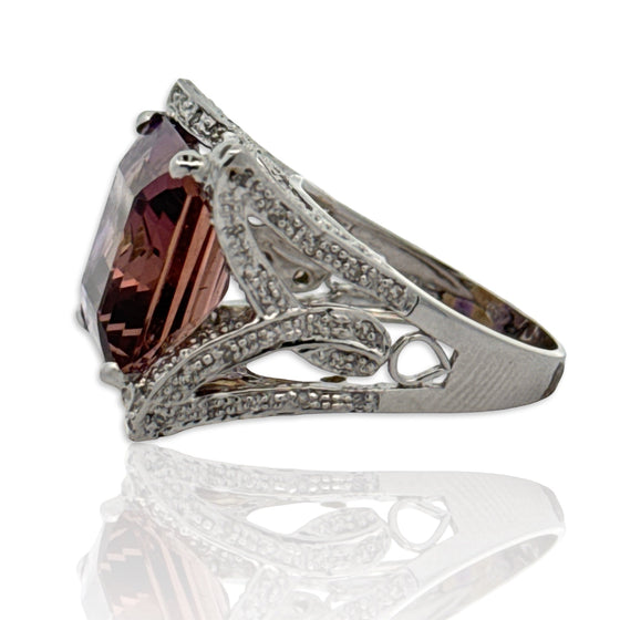 Emerald Cut Ametrine, Diamond and 18K White Gold Statement Ring