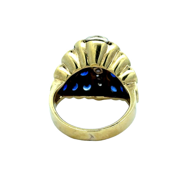 Sapphire, Diamond and 18K White and Yellow Gold Ring