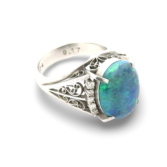 Black Opal and Diamond Platinum Ring