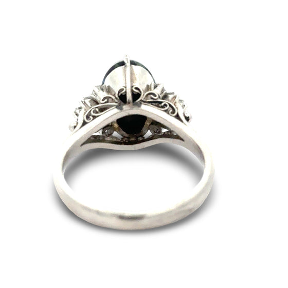 Black Opal and Diamond Platinum Ring