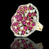 Fine Ruby Diamond Cluster 14K Yellow Gold Ring