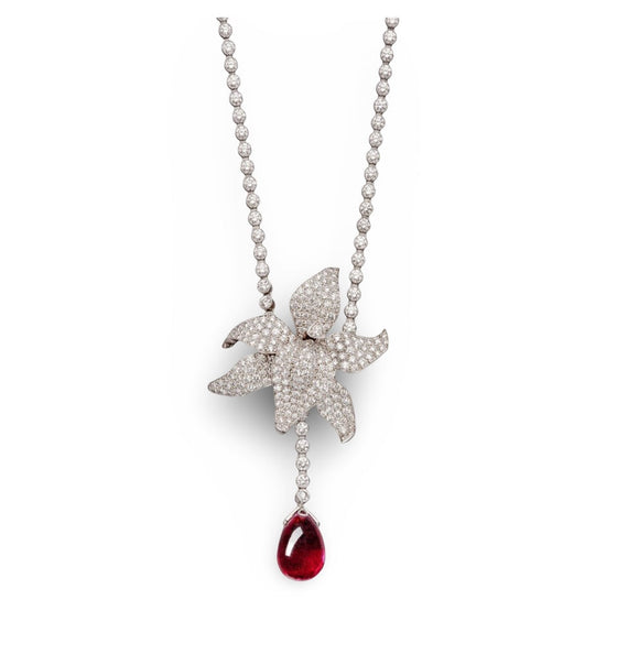 Cartier Caresse De Orchide Diamond and Rubellite Adjustable Platinum Necklace