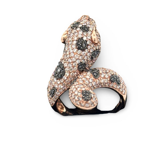 Effy White and Black Diamond, Emerald and 14K Rose Gold Panther Ring