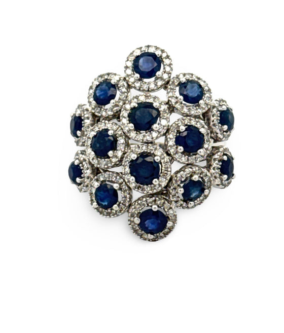 Effy Sapphire, Diamond and 14K White Gold Ring