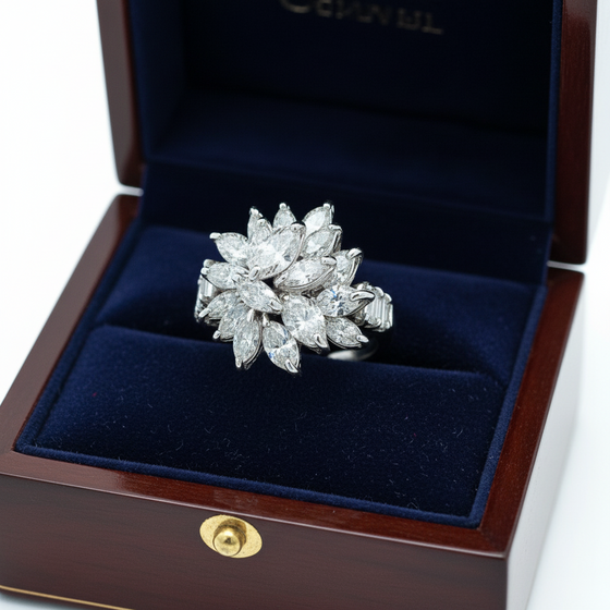 1970's Diamond and Platinum Cluster Ring