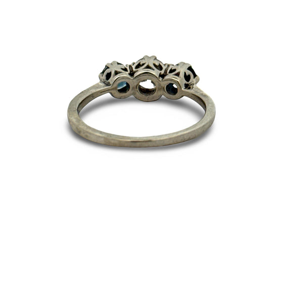 Art Deco Diamond and Sapphire 18K White Gold Ring