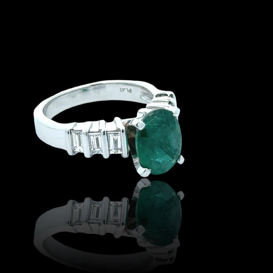 Oval Emerald and Diamond Platinum Ring