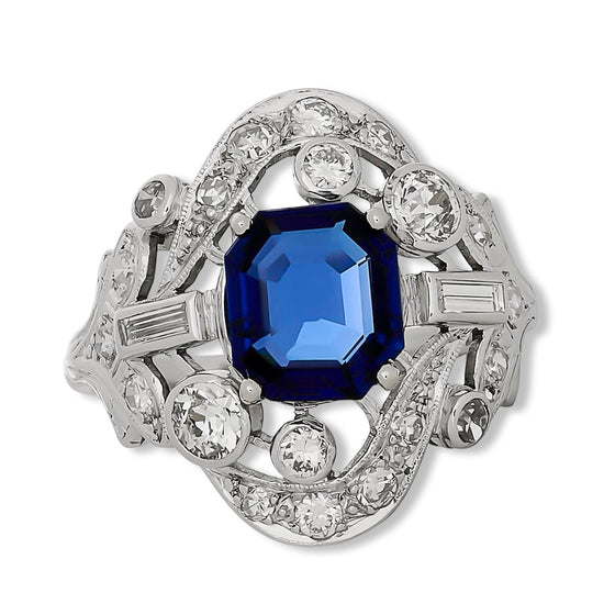 No Heat Burma Sapphire and Diamond Platinum Ring