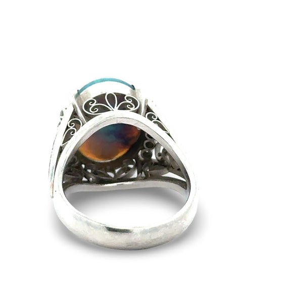Black Opal and Diamond Platinum Ring