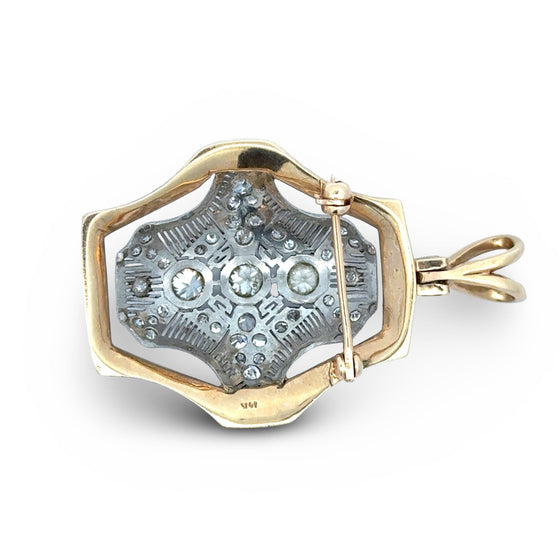 Diamond Filigree Platinum and 14K Yellow Gold Pendant/Brooch