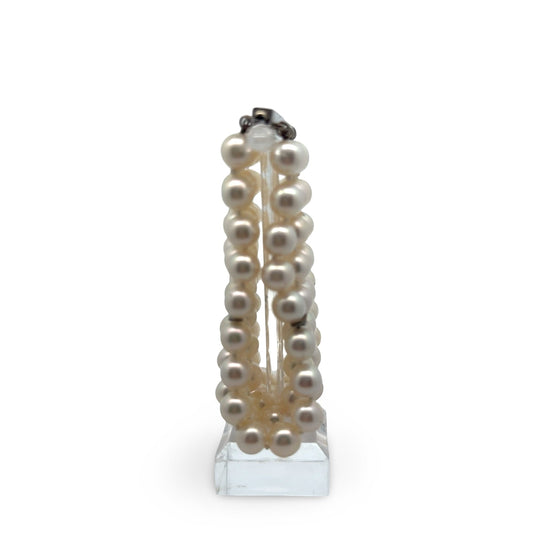 Italian 5 Row 7.75-8.50mm Cultured Pearl 14K White Gold Wide Bracelet