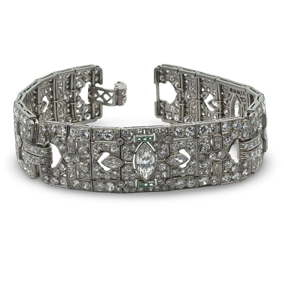 Art Deco 23.50cttw Diamond and Emerald Platinum Bracelet