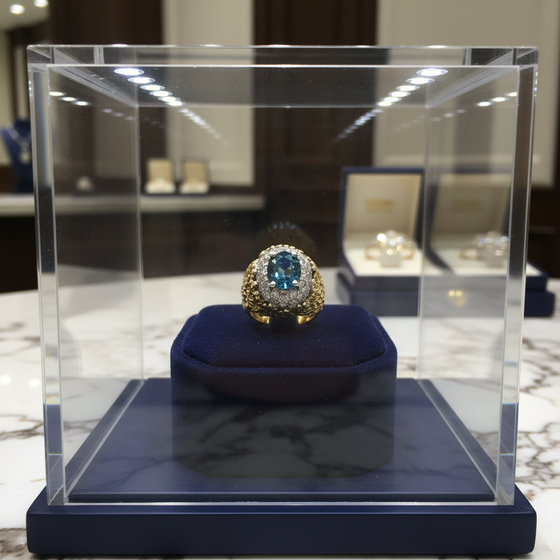 1970's Designer Sapphire and Diamond 18k Yellow and White Gold Ring