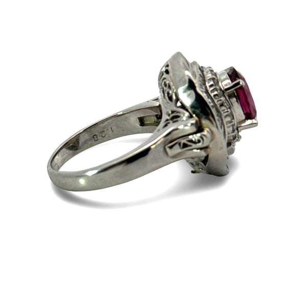 1970's Modern Ruby and Diamond Platinum Ring
