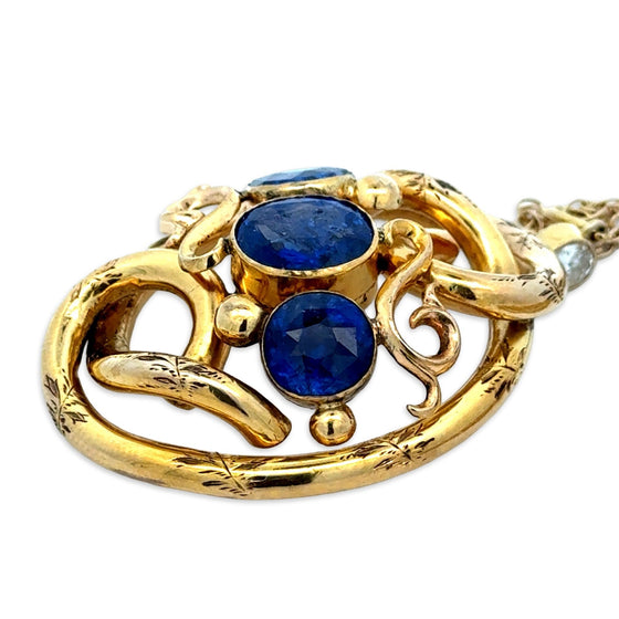 12.17 ct Ceylon Sapphire, Diamond and 12K Yellow Gold Necklace