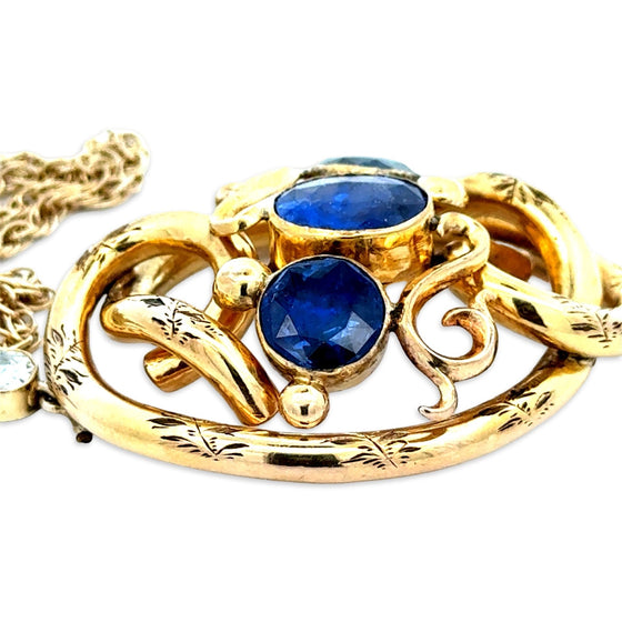 12.17 ct Ceylon Sapphire, Diamond and 12K Yellow Gold Necklace