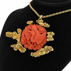 1960's Carved Coral Motif and 14k Yellow Necklace