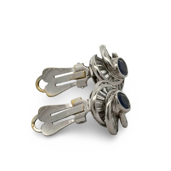 Modern 1970's No Heat Fine Sapphire and Diamond Platinum Earrings