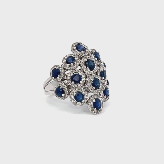 Sapphire, Diamond and 14K White Gold Circle Statement Ring