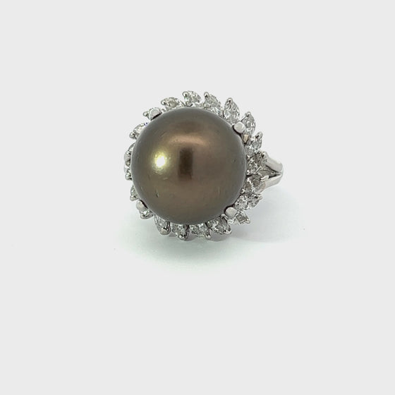 Natural Tahitian Pearl and Diamond Size 7.5 Ring