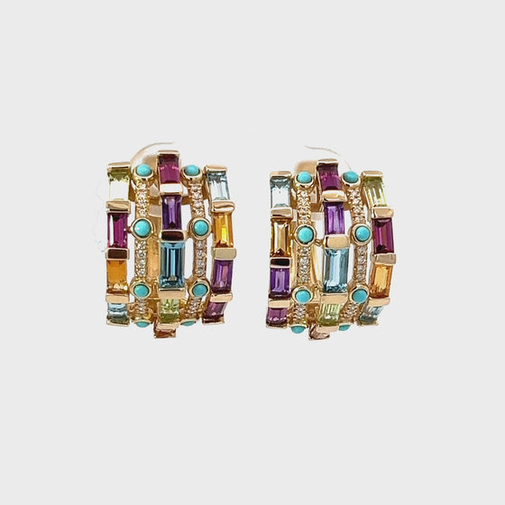 Multicolor Gemstone 14K Yellow Gold Earrings