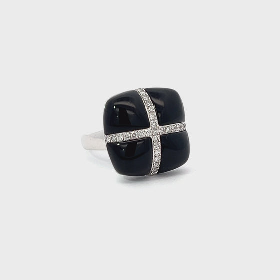 14K White Gold, Onyx and Diamond Size 7 Ring