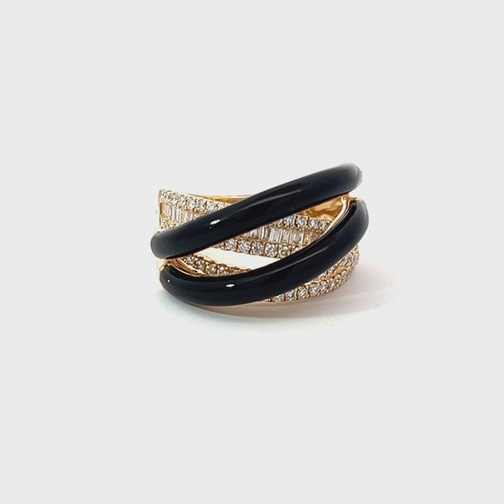 Onyx, Diamond and 14K Yellow Gold Ring